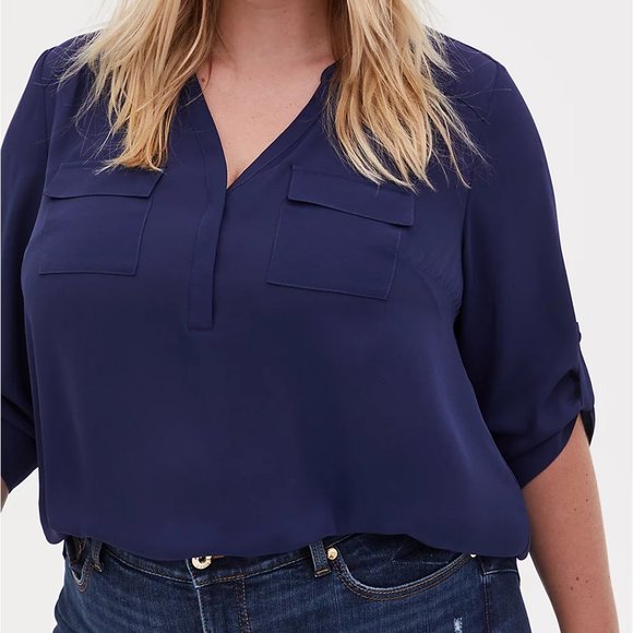 torrid Tops - Torrid Harper Georgette Pullover Blouse Navy 3x